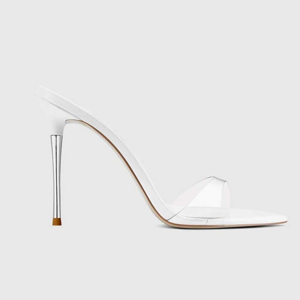 Clear Strap White Stiletto Mule